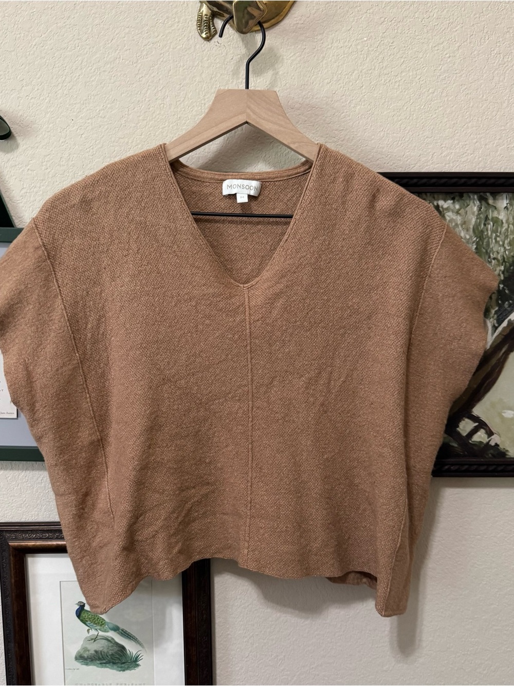 MONSOON | Women's V-Neck Boxy Sweater Vest in Camel